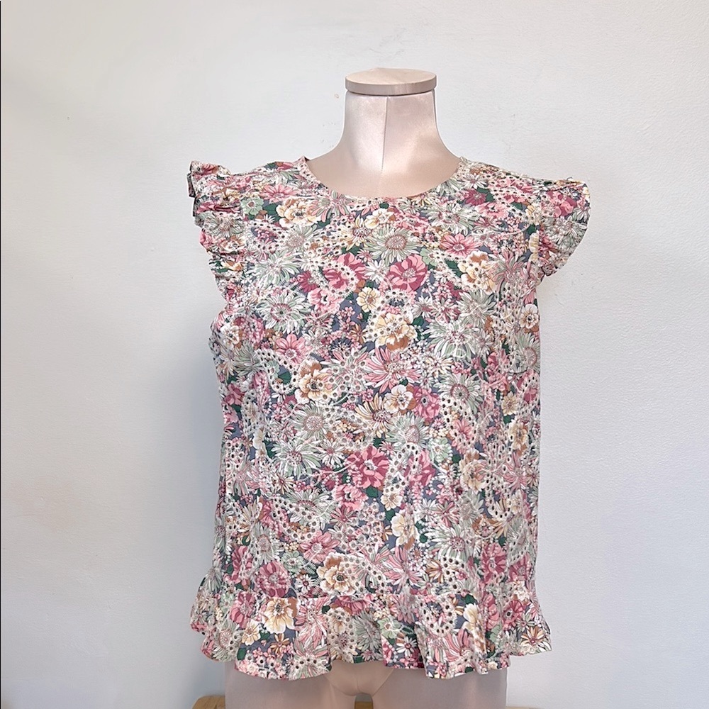 Solitaire NWT Boho Embroidered Eyelet Cap Sleeves Women’s Size M Floral Blouse